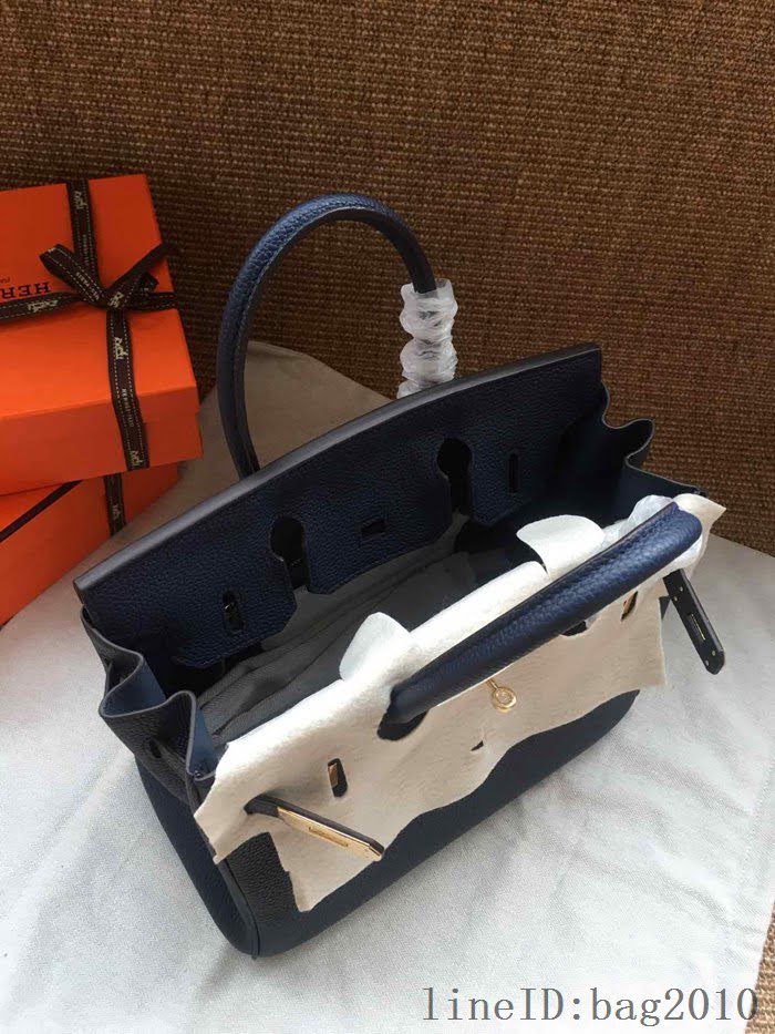 愛馬仕HERMES Birkin 鉑金包 深藍色 進口小牛皮 金銀扣 皮質細膩柔軟 時尚女手提包  tdher1128